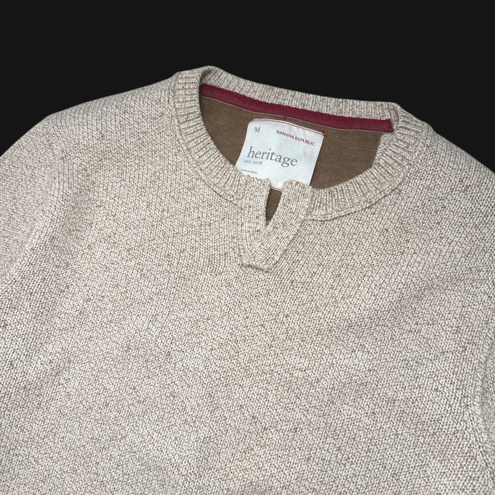 Banana Republic Heritage Mens Medium Beige Cotton Linen Split Neck Sweater